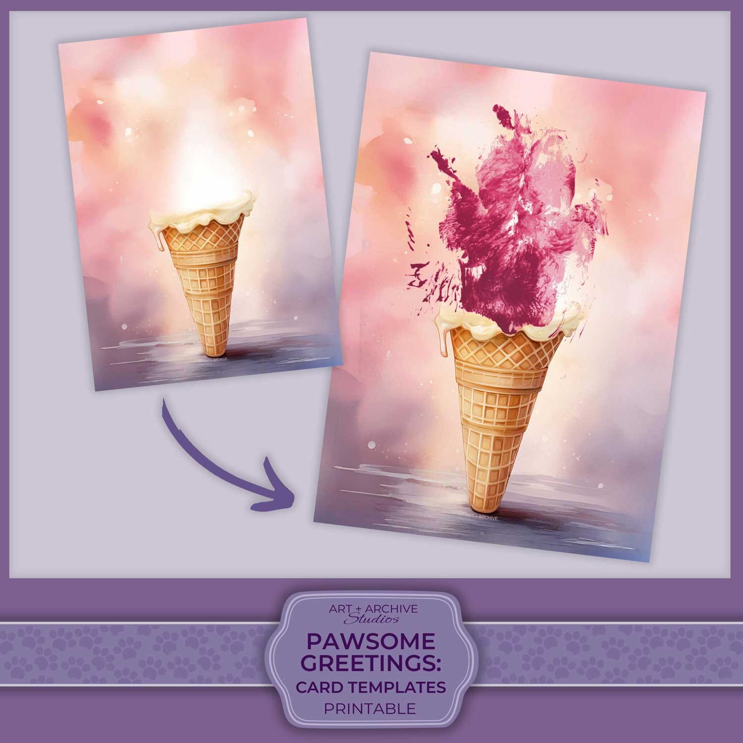 Pawsome Greetings summer ice cream cone card template
