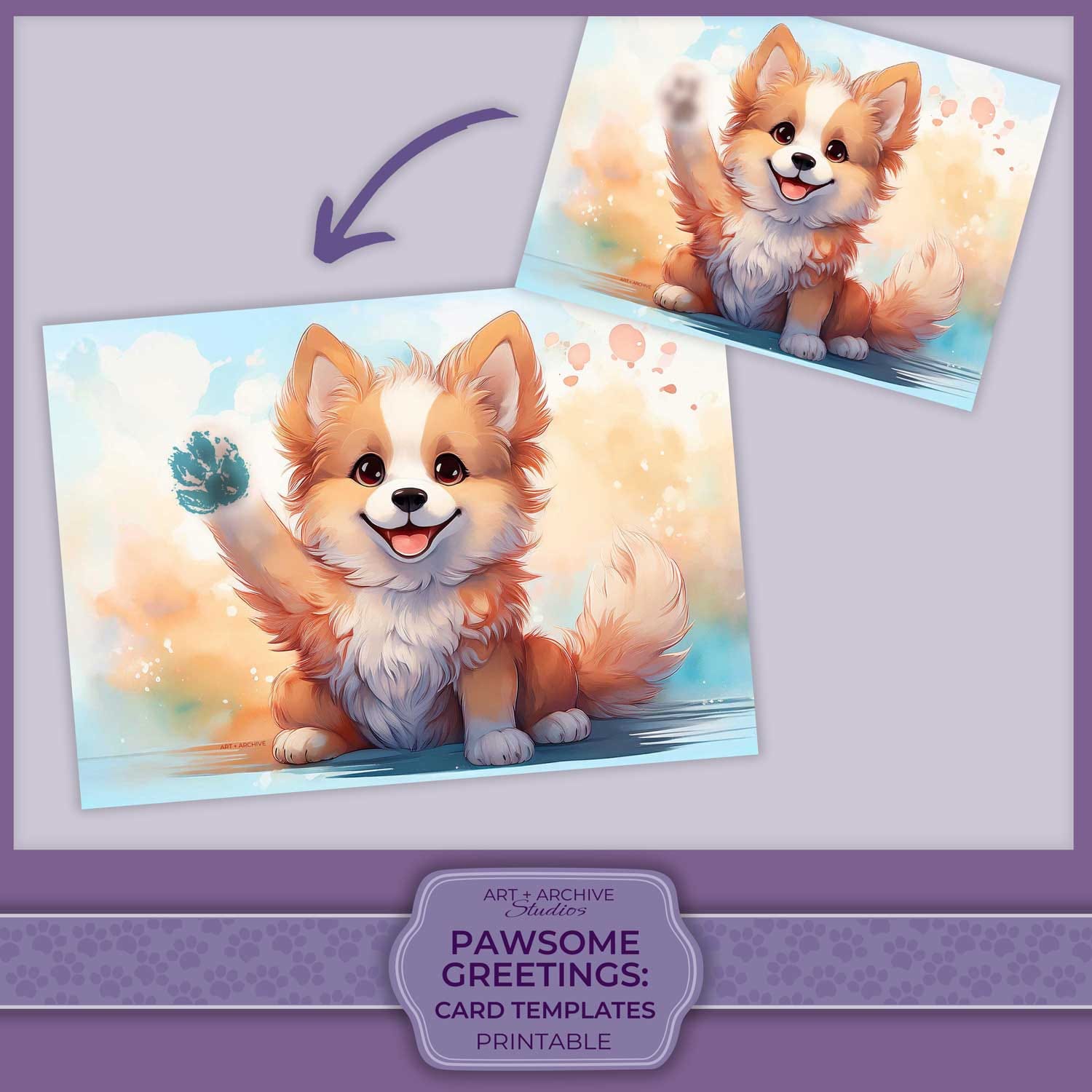 Pawsome Greetings everyday waving dog paw print card template