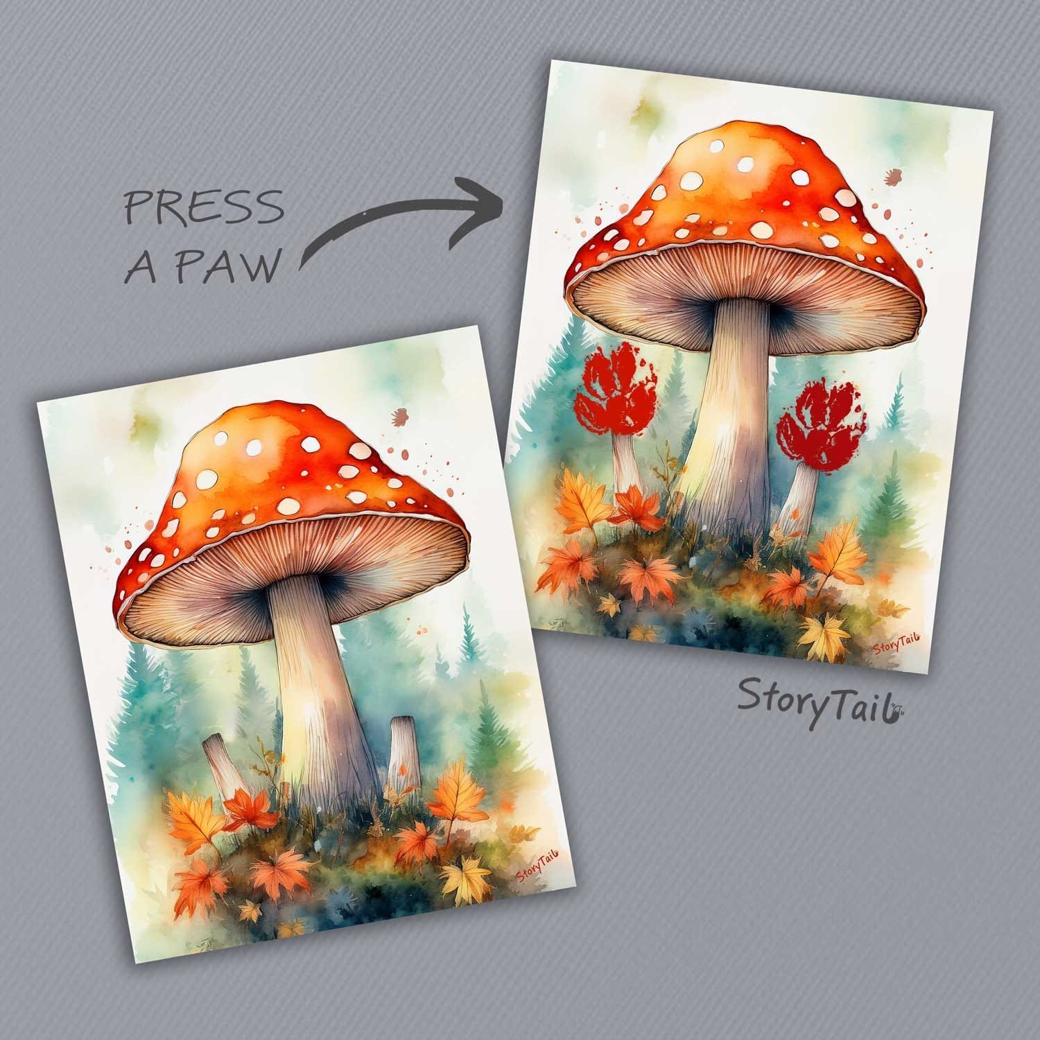 Pawsome Memories Autumn Woodland Mushroom Pet Paw Print Wall Art by StoryTail