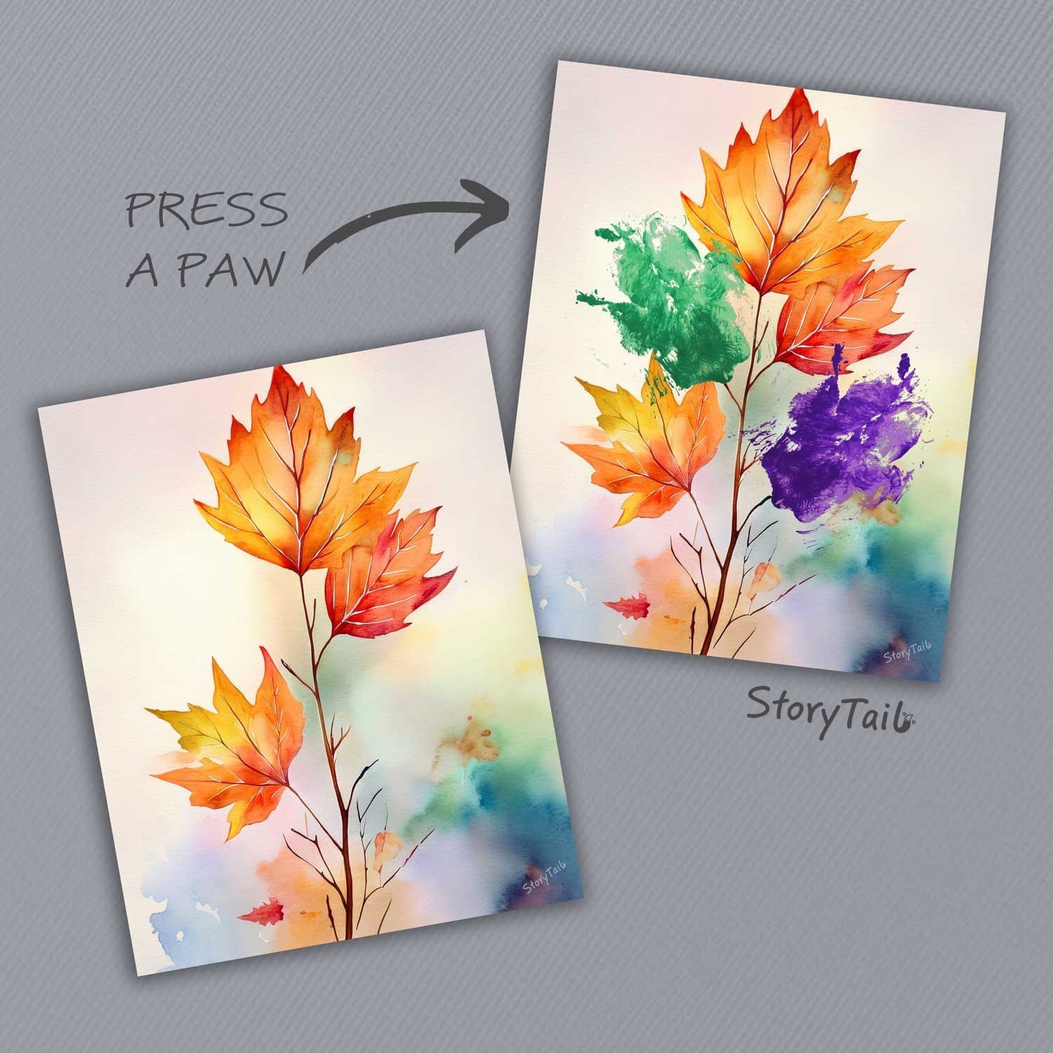 Pawsome Memories Autumn Woodland Leaves Pet Paw Print Wall Art by StoryTail