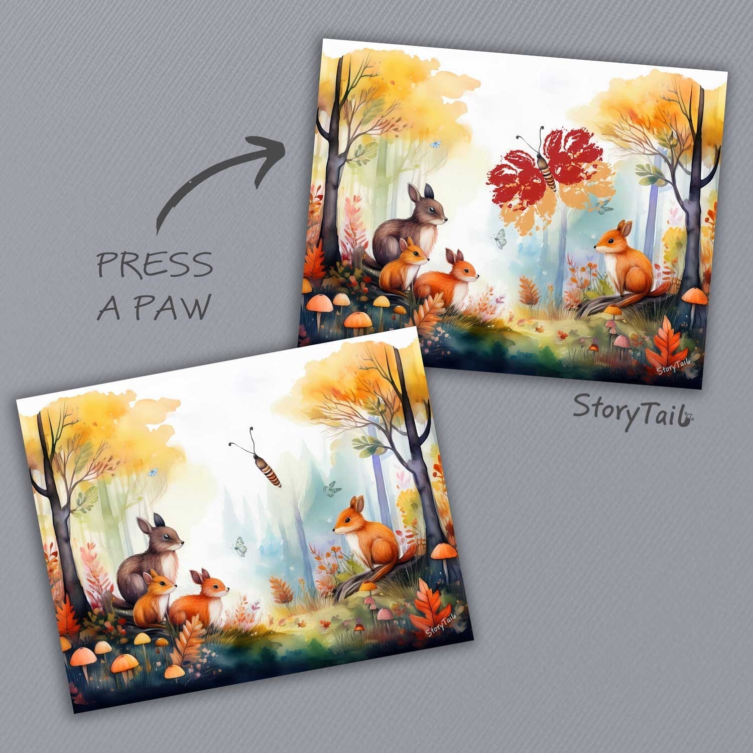 Pawsome Memories Autumn Woodland Animal Trio Pet Paw Print Wall Art by StoryTail