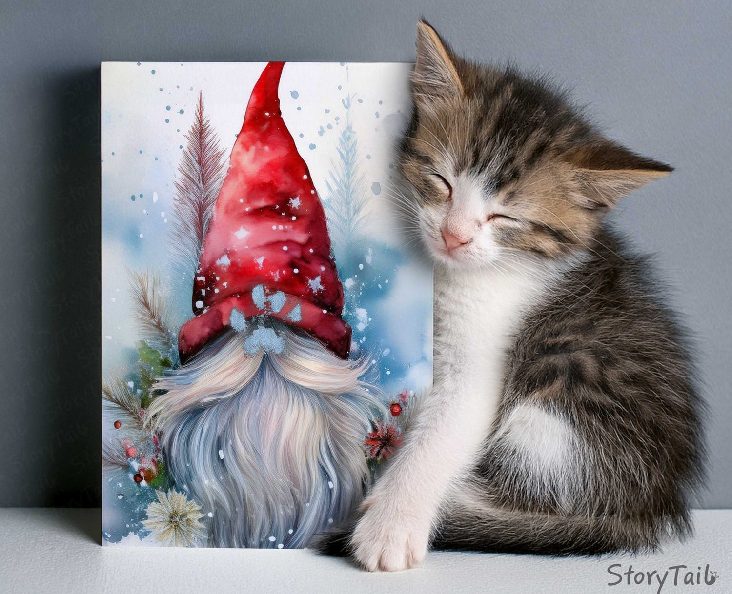 Kitten with the "Holiday Gnome" Pawsome Greetings™️ card template by StoryTail