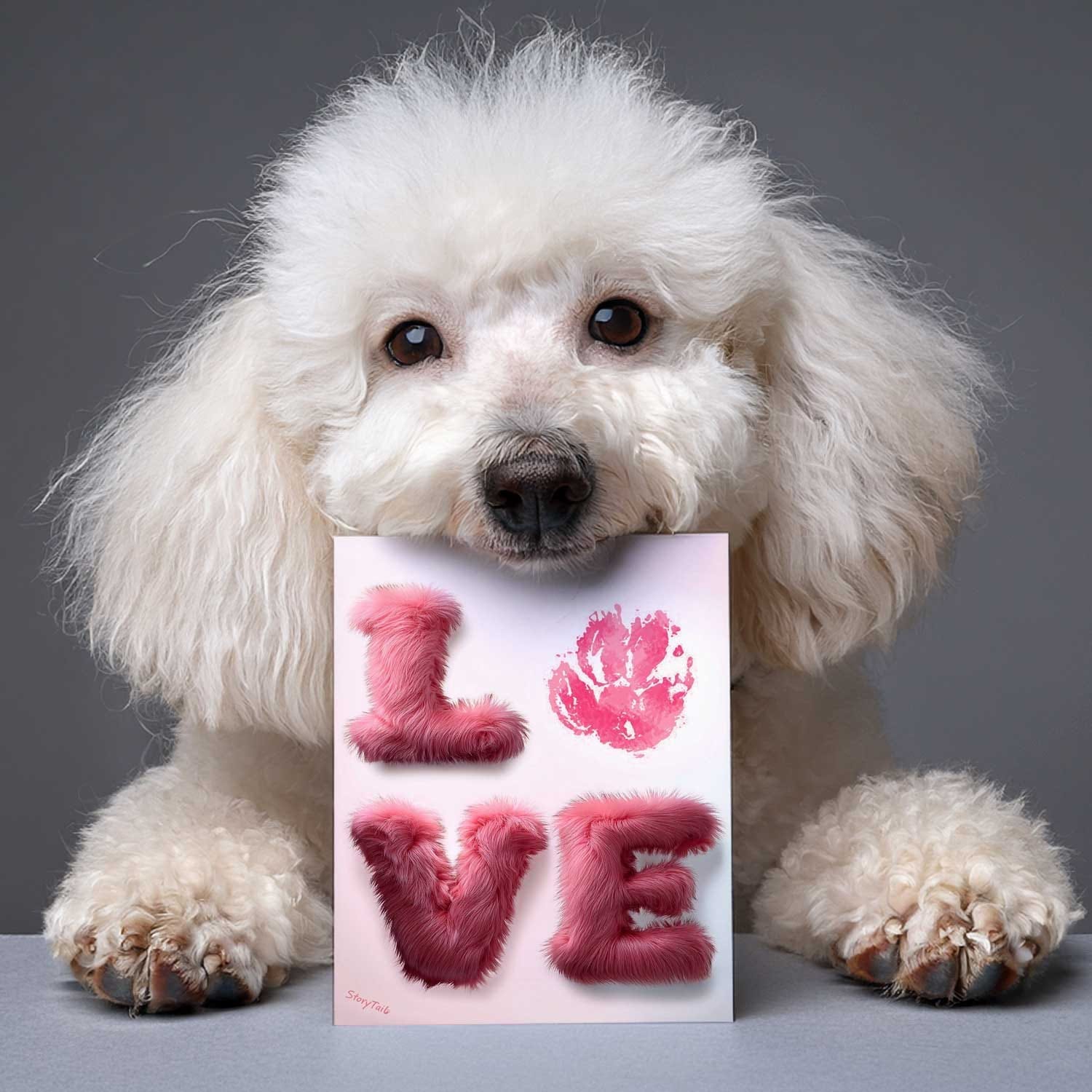 Dog holding Pawsome Greetings spring butterfly paw print card template