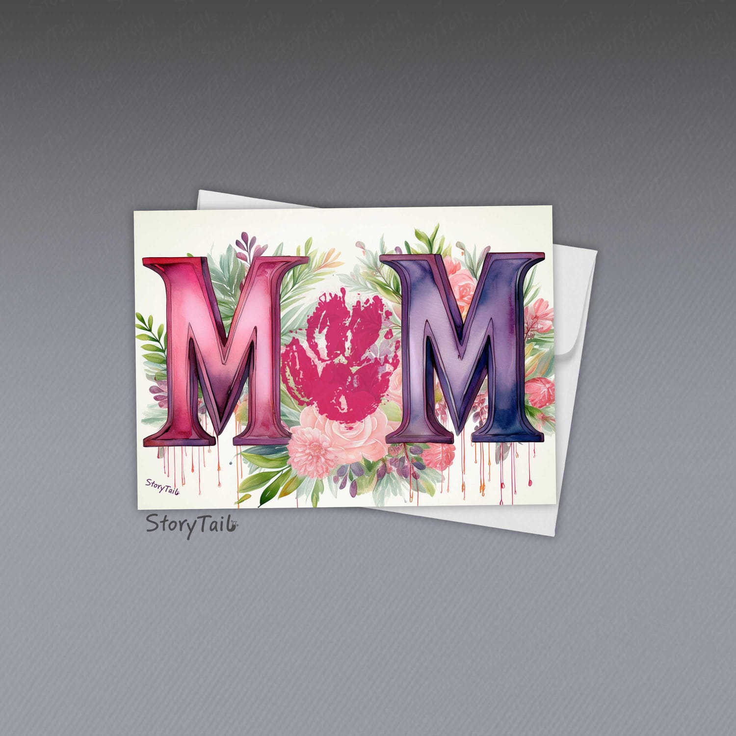 Pawsome Greetings Floral Watercolor Paw Print Card Template for Pet Mom by StoryTail