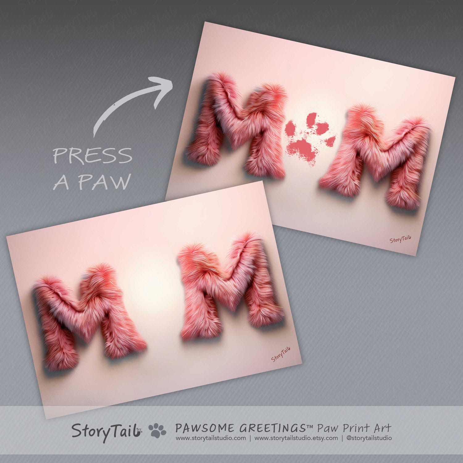Pawsome Greetings Furry Pink Paw Print Card Template for Pet Mom by StoryTail