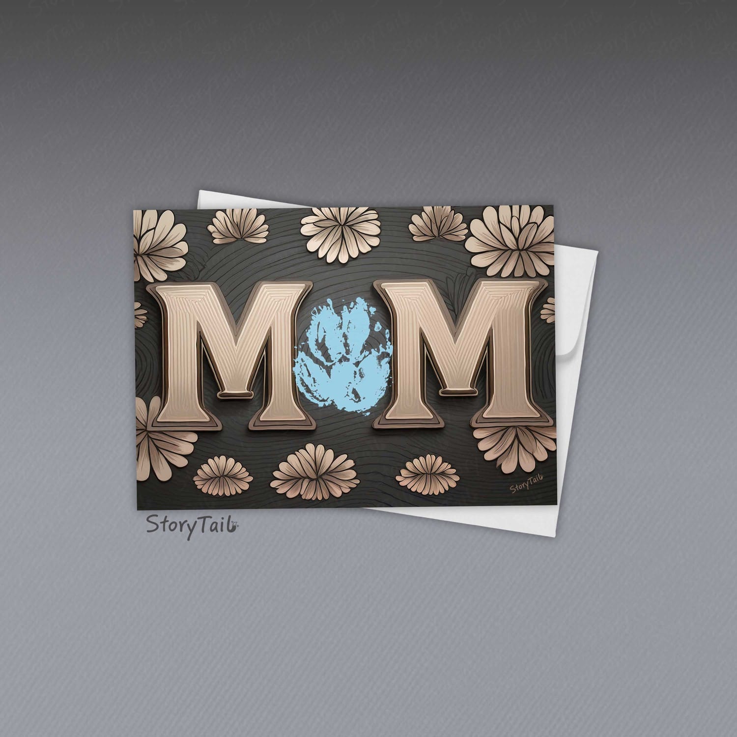 Pawsome Greetings Woodcut Lotus Paw Print Card Template for Pet Mom by StoryTail