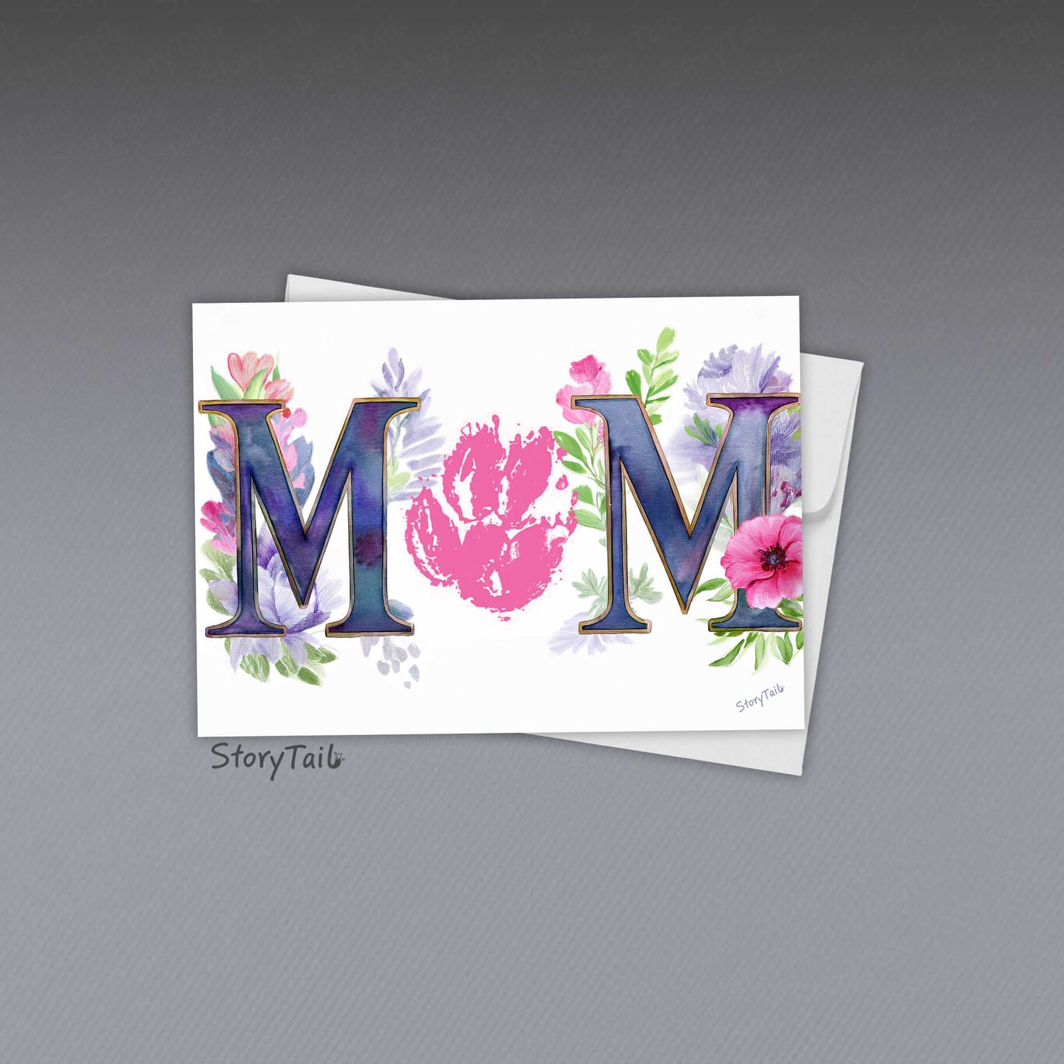Pawsome Greetings Wildflower Watercolor Paw Print Card Template for Pet Mom by StoryTail