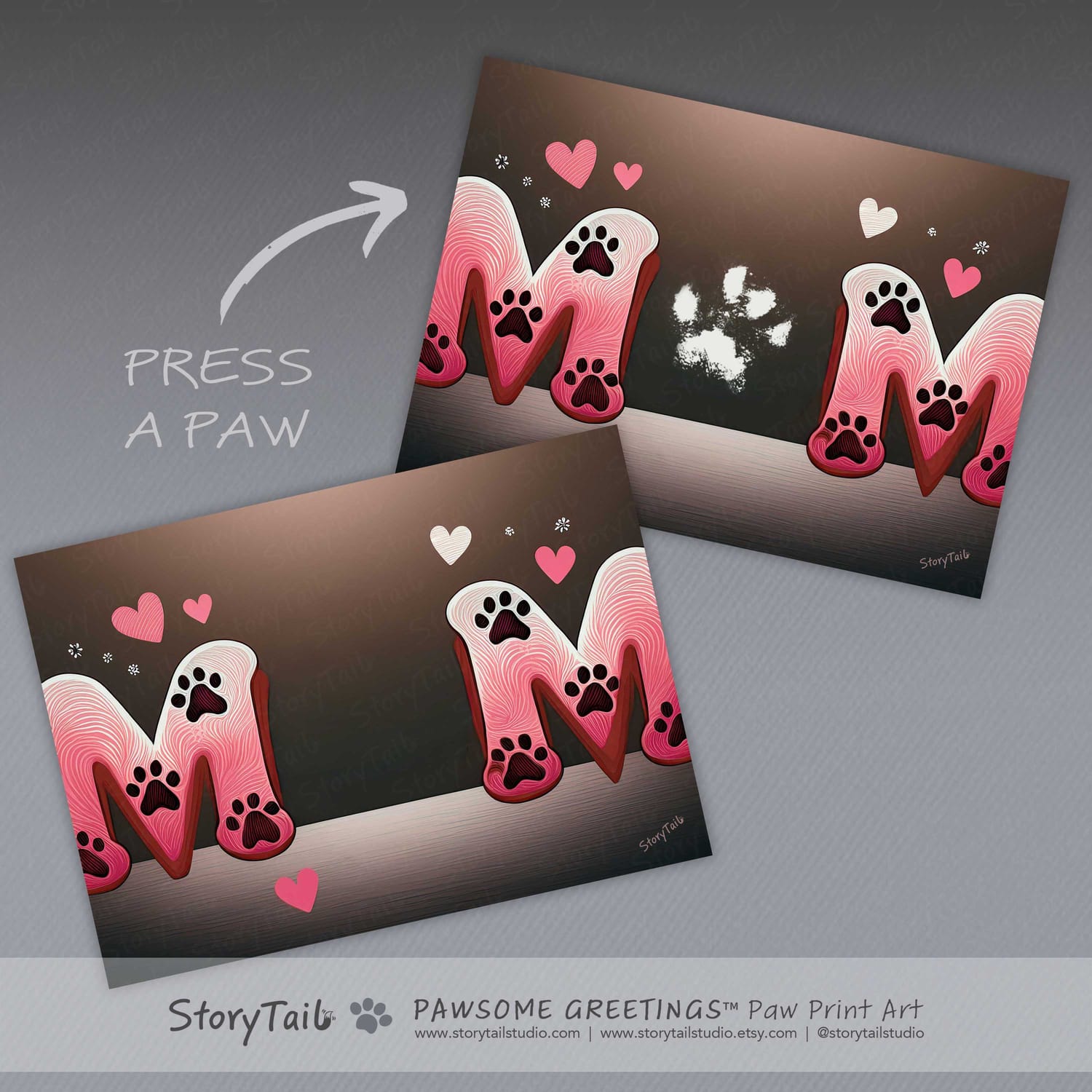 Pawsome Greetings Paws & Hearts Paw Print Card Template for Pet Mom by StoryTail