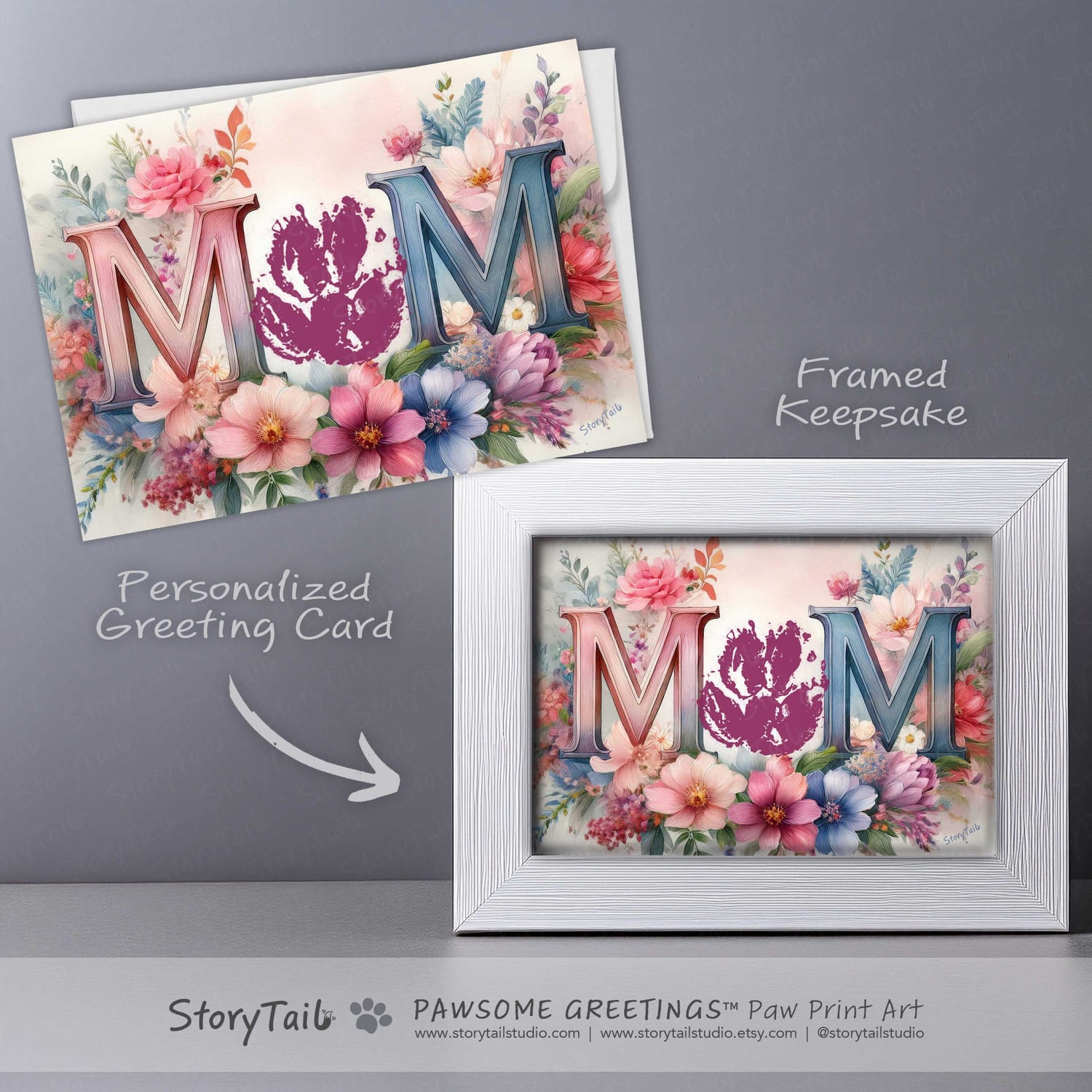 Pawsome Greetings Flower Paw Print Card Template for Pet Mom by StoryTail