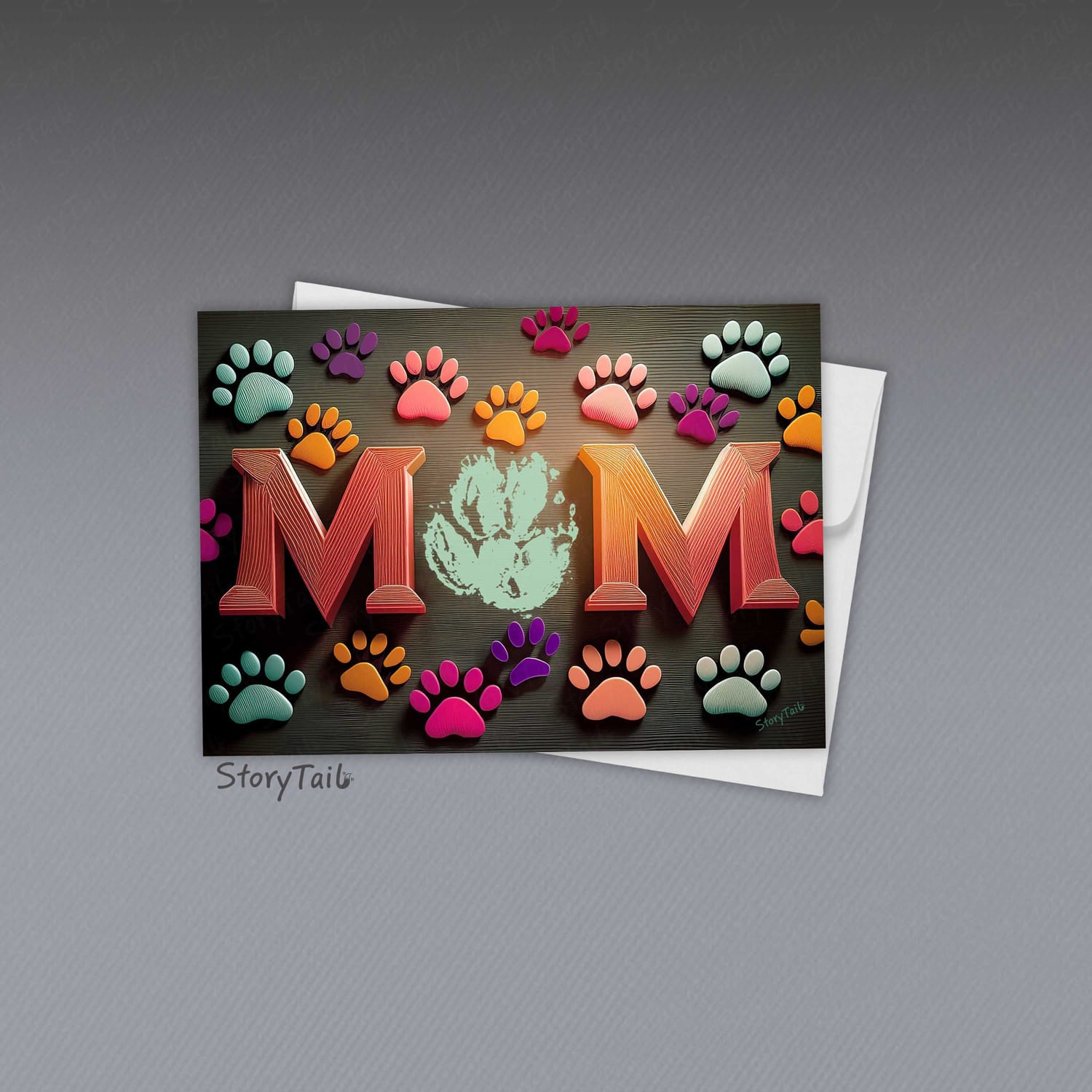 Pawsome Greetings Woodcut Paw Print Card Template for Pet Mom by StoryTail