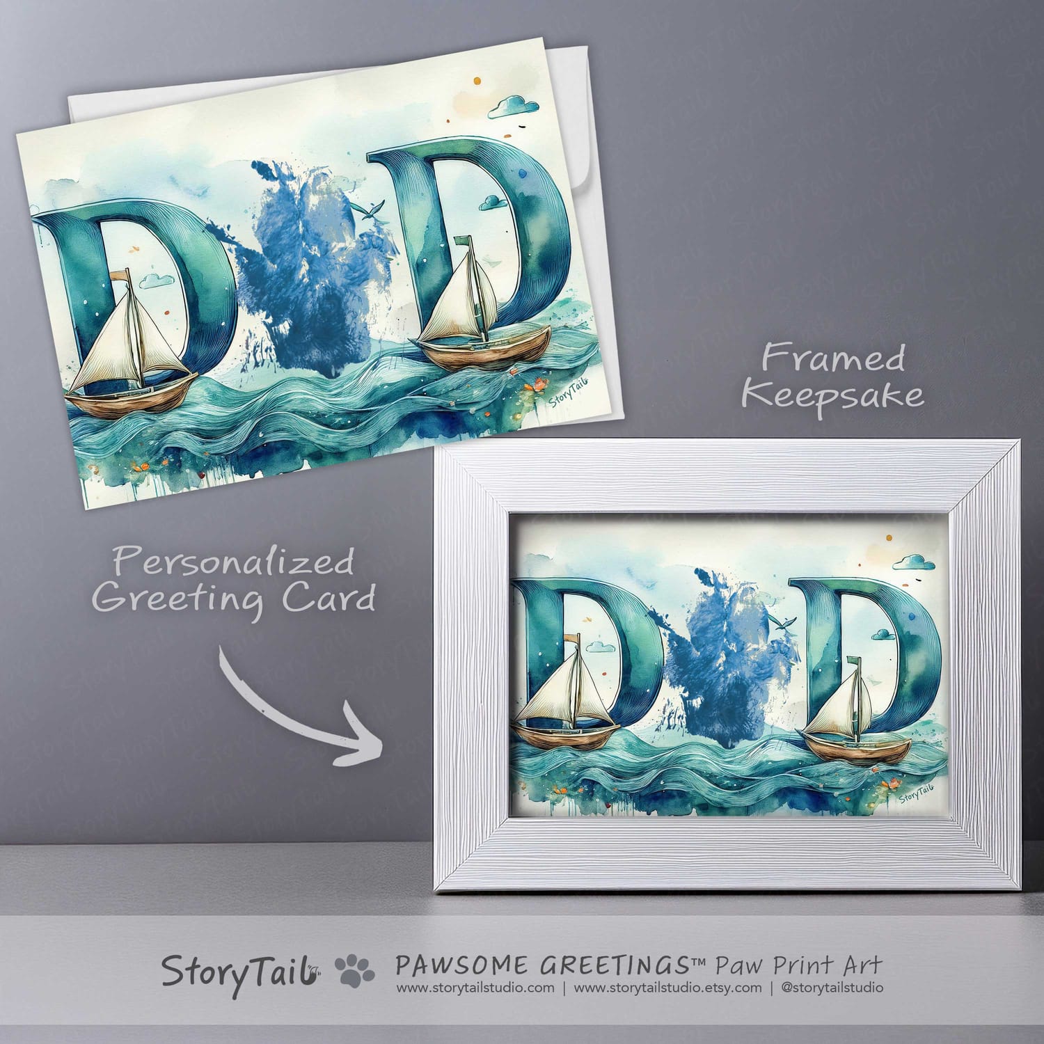 Pawsome Greetings Sailing Seas Paw Print Card Template for Pet Dad by StoryTail
