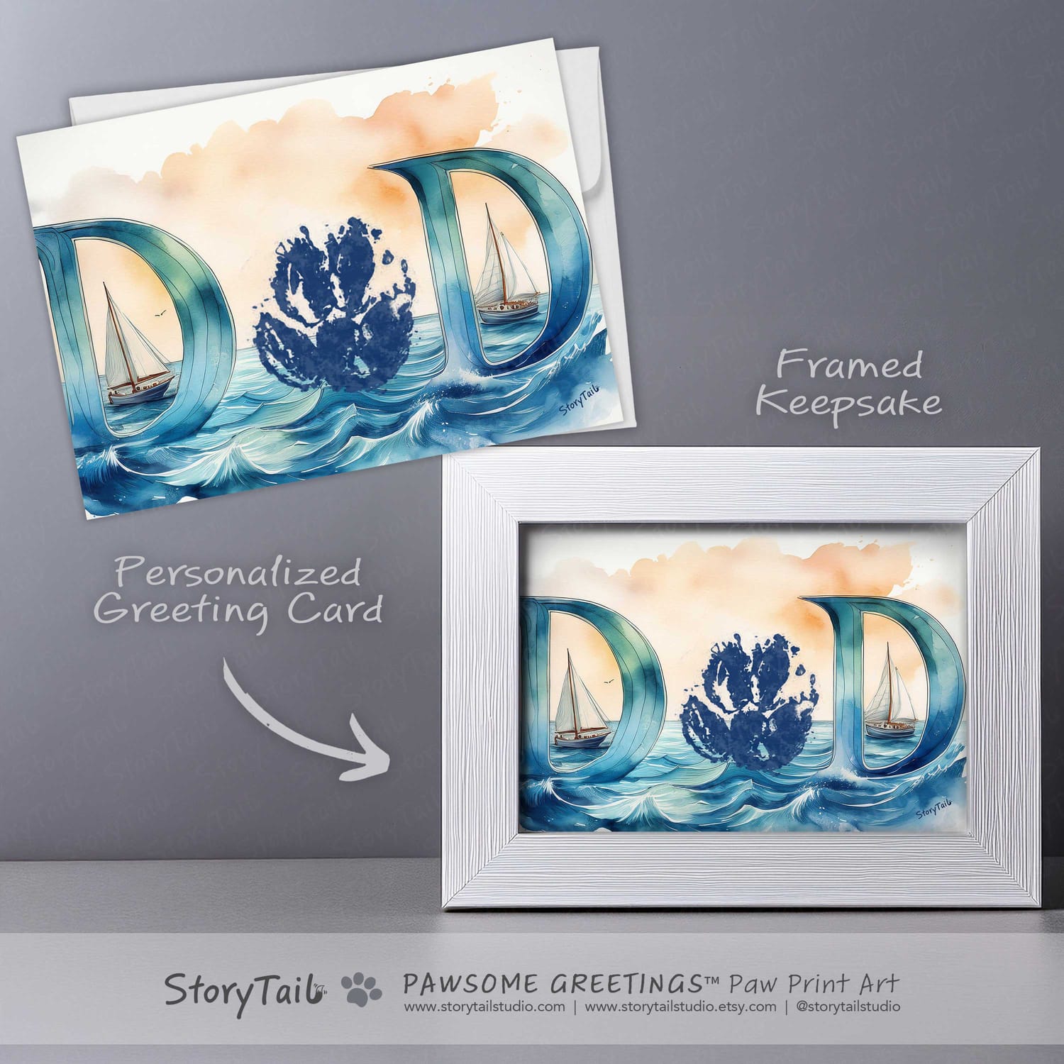 Pawsome Greetings Sailing Paw Print Card Template for Pet Dad by StoryTail