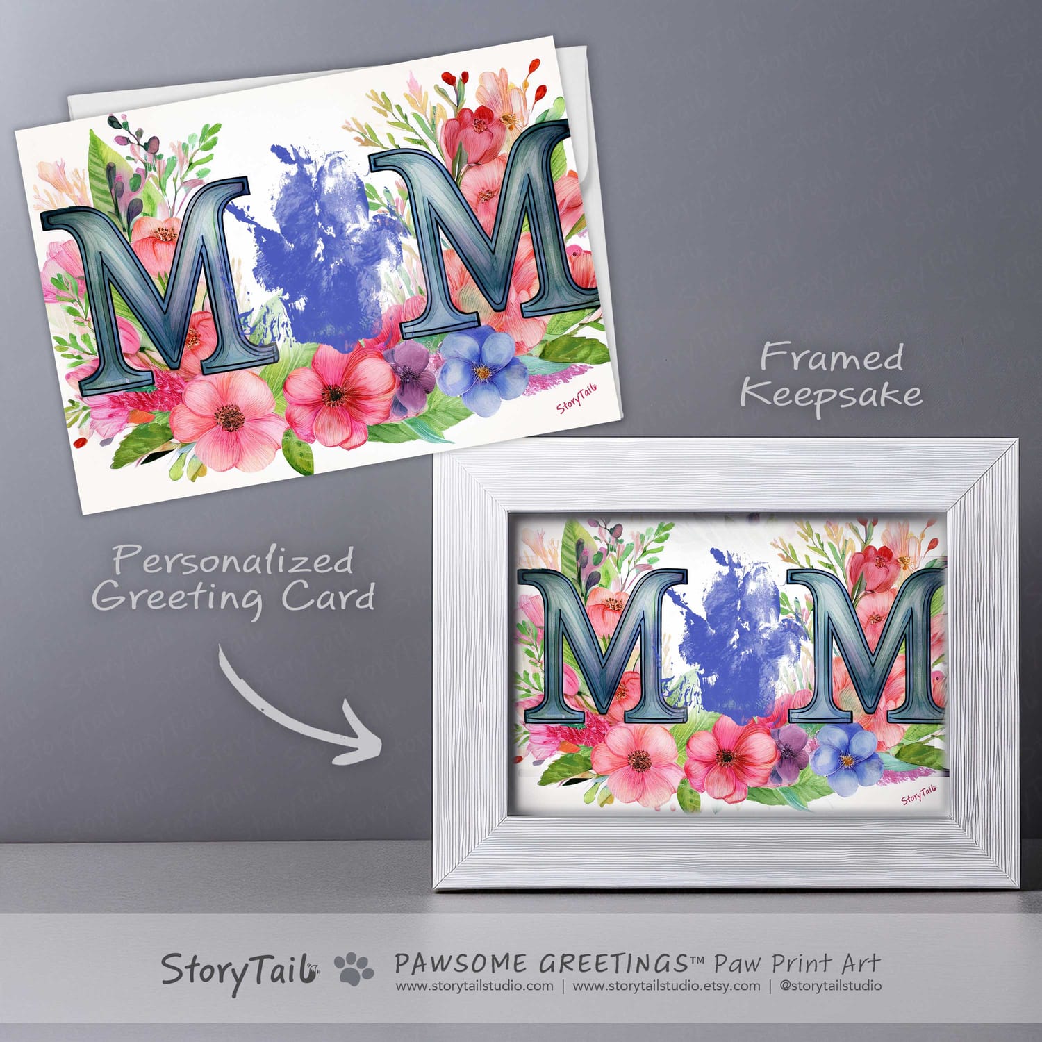 Pawsome Greetings Spring Bouquet Flower Paw Print Card Template for Pet Mom by StoryTail