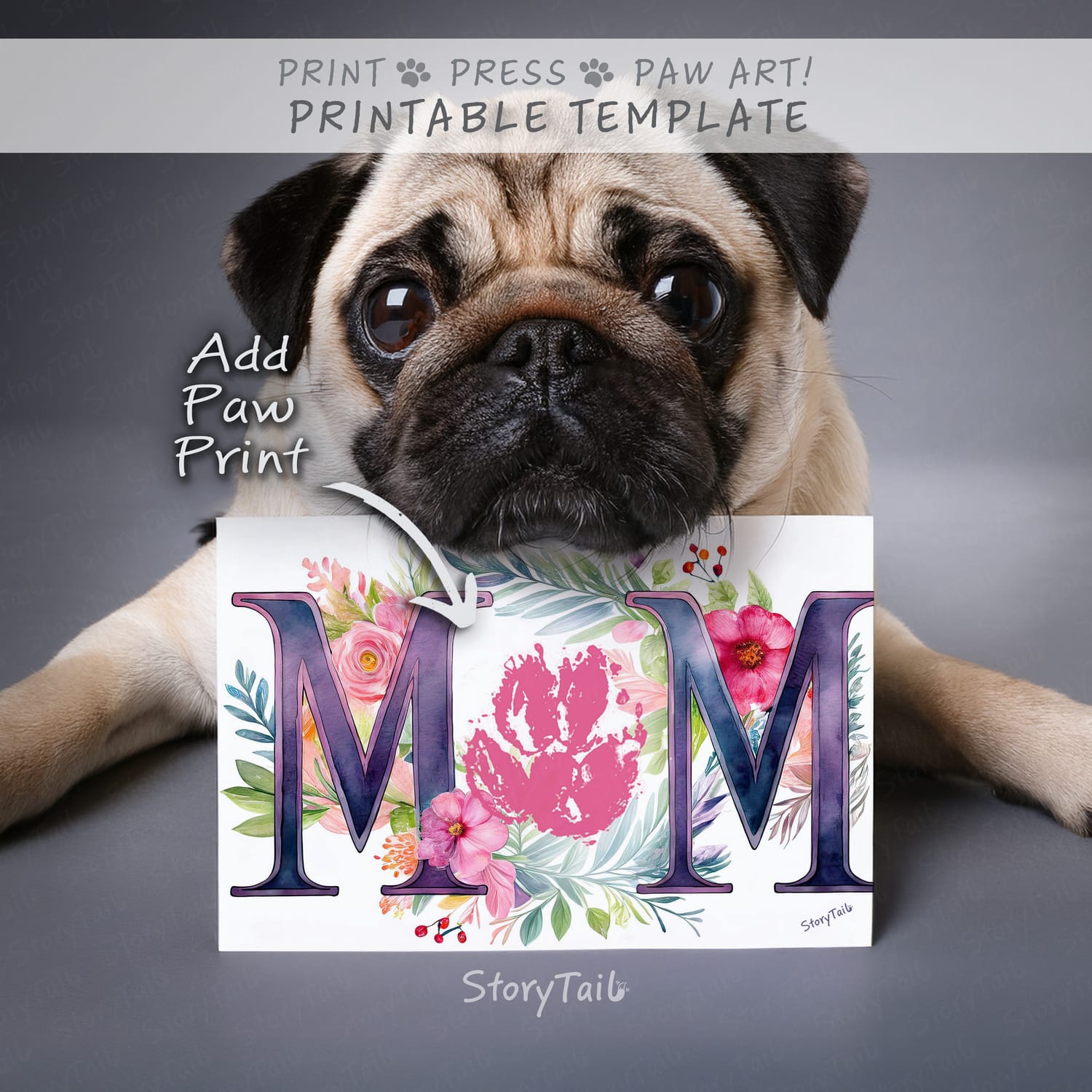 Pawsome Greetings Springtime Paw Print Card Template for Pet Mom by StoryTail