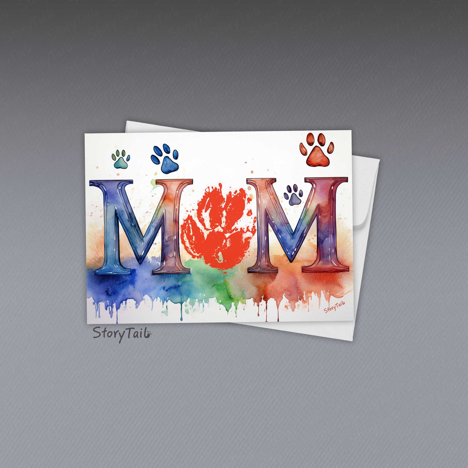 Pawsome Greetings Woodcut Lotus Paw Print Card Template for Pet Mom by StoryTail