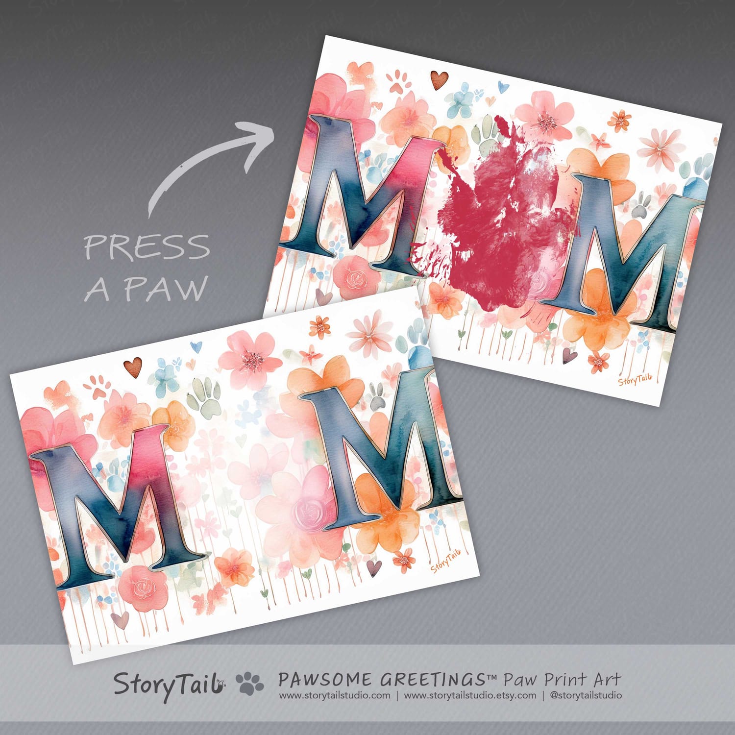 Pawsome Greetings Whimsical Blooms Paw Print Card Template for Pet Mom by StoryTail