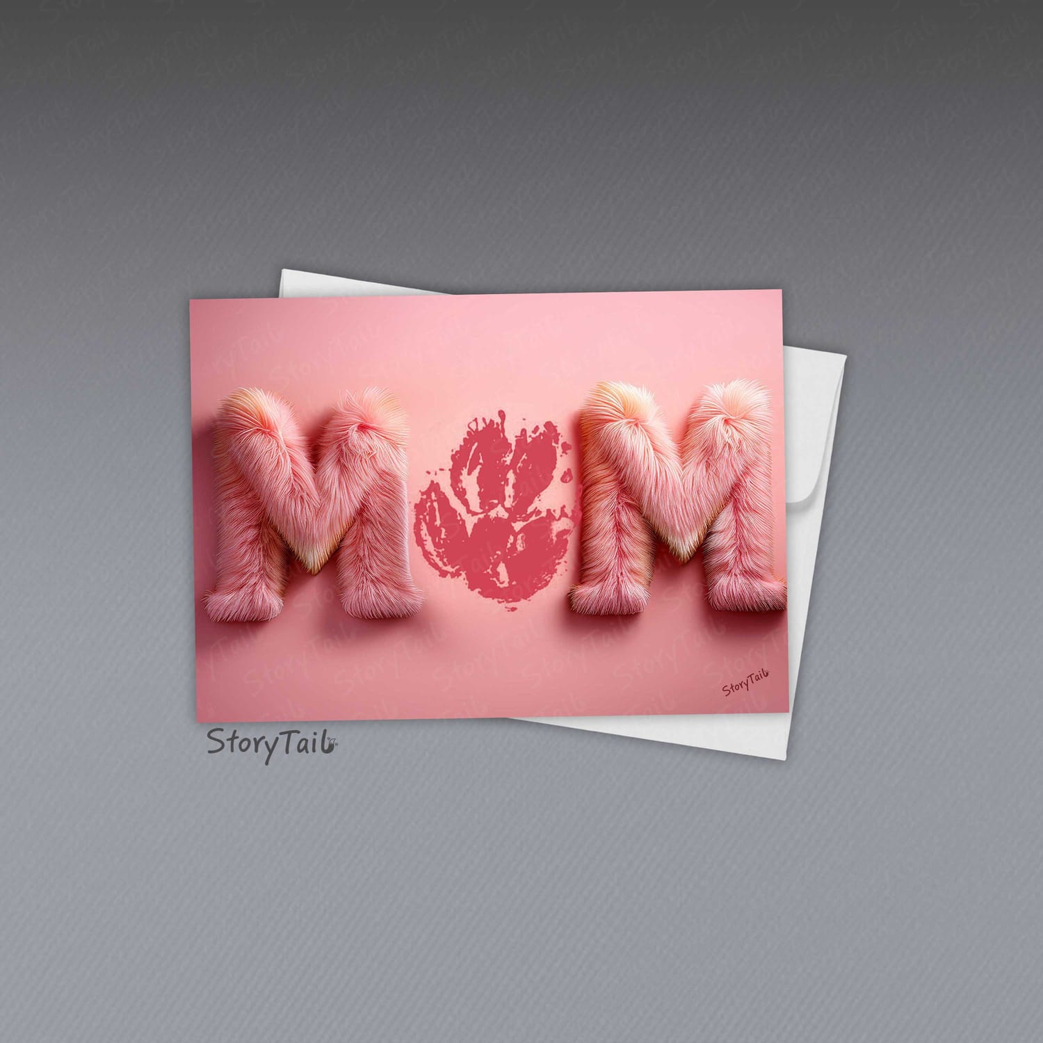 Pawsome Greetings Pink Furry Paw Print Card Template for Pet Mom by StoryTail