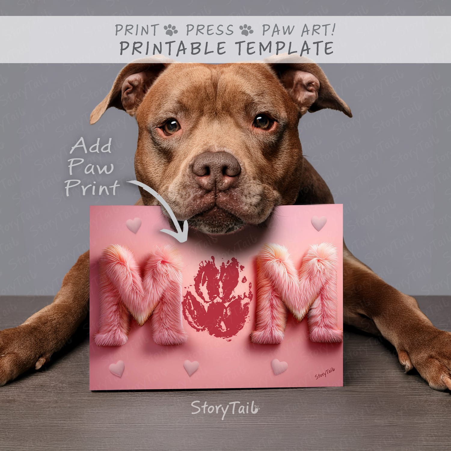 Pawsome Greetings Pink Hearts & Furry Paw Print Card Template for Pet Mom by StoryTail