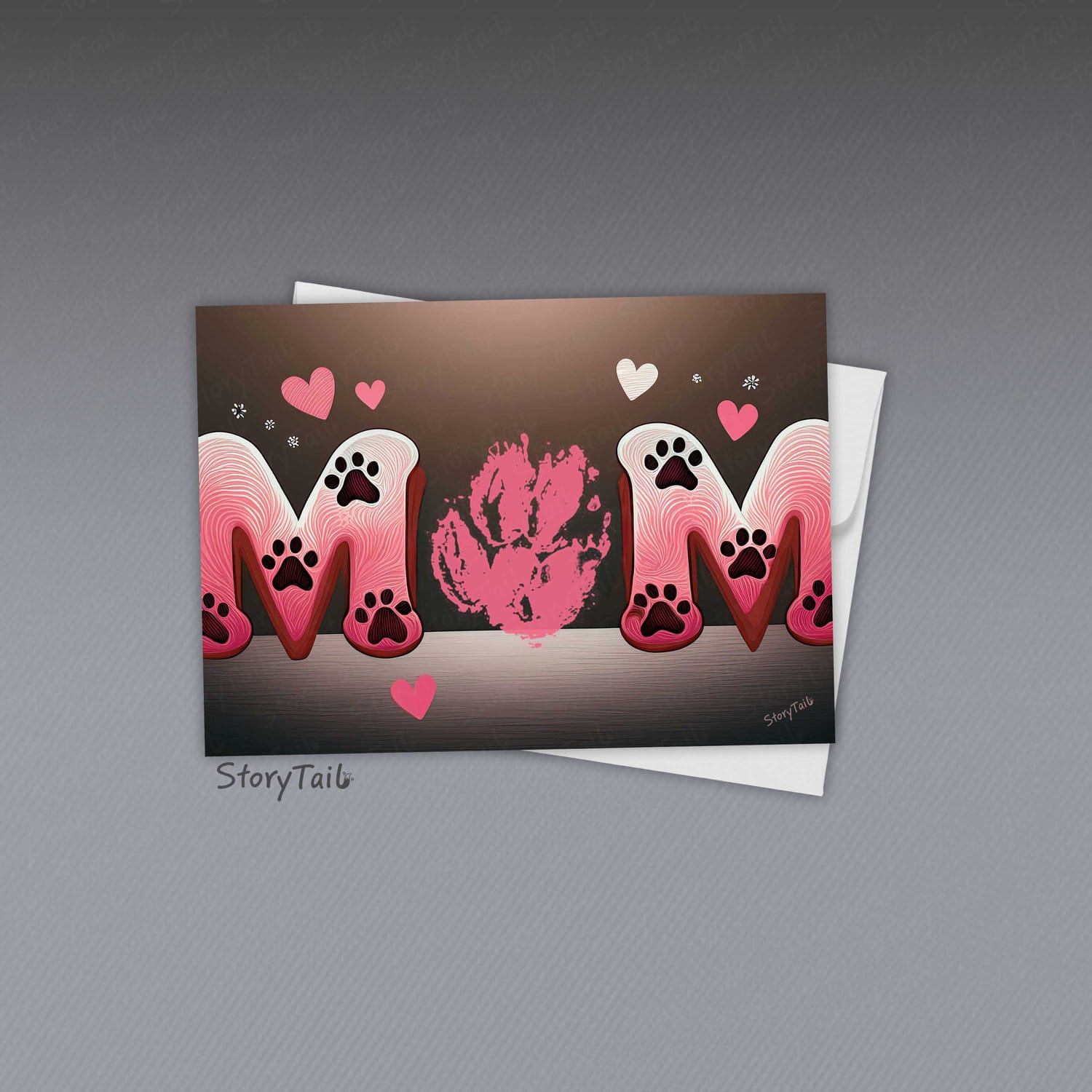 Pawsome Greetings Hearts & Paw Print Card Template for Pet Mom by StoryTail