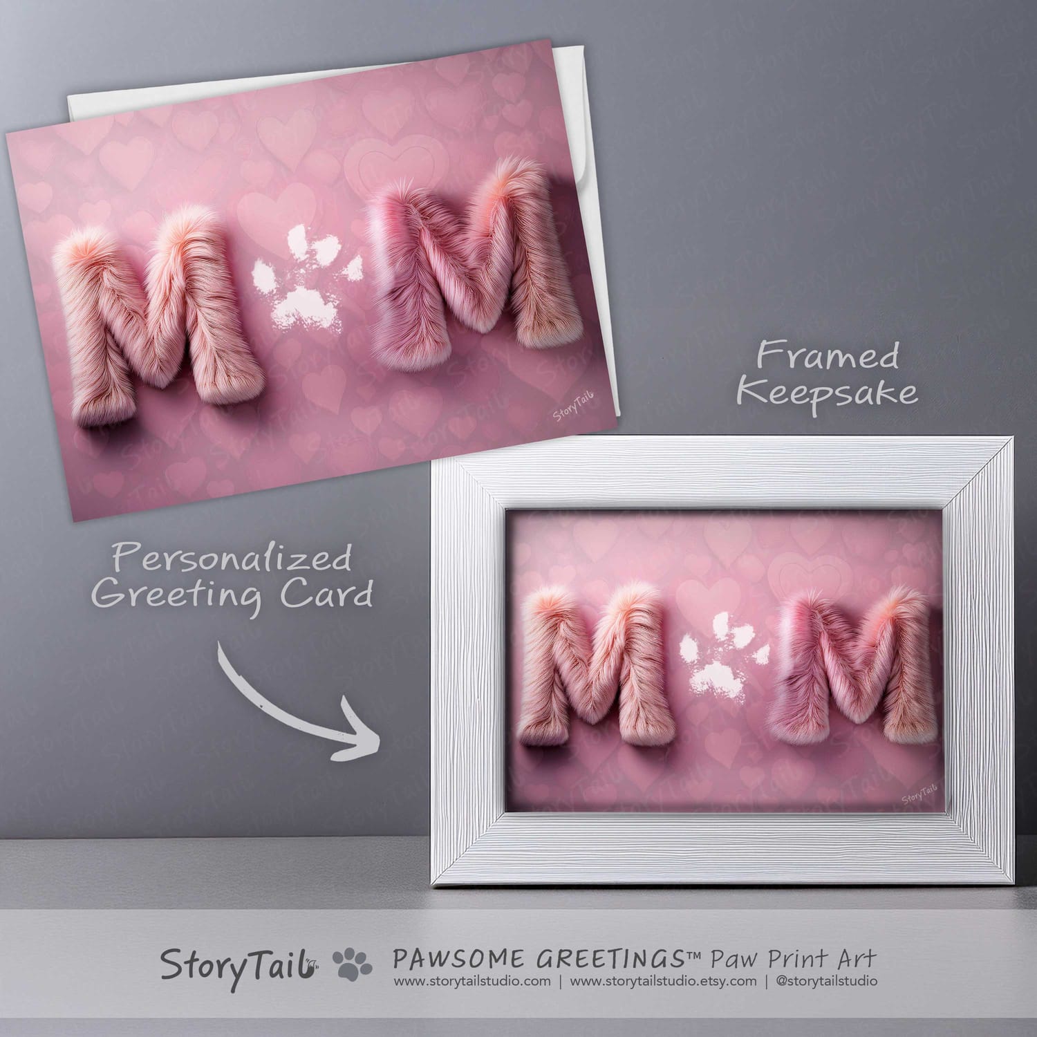 Pawsome Greetings Furry Pink Paw Print Card Template for Pet Mom by StoryTail