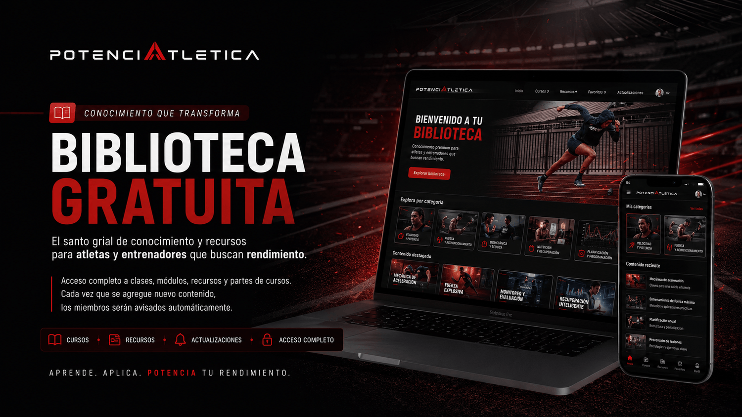 Biblioteca Gratuita de Potenciatletica en computador y teléfono