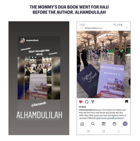 A mother holding Mommy's Dua Book on Hajj