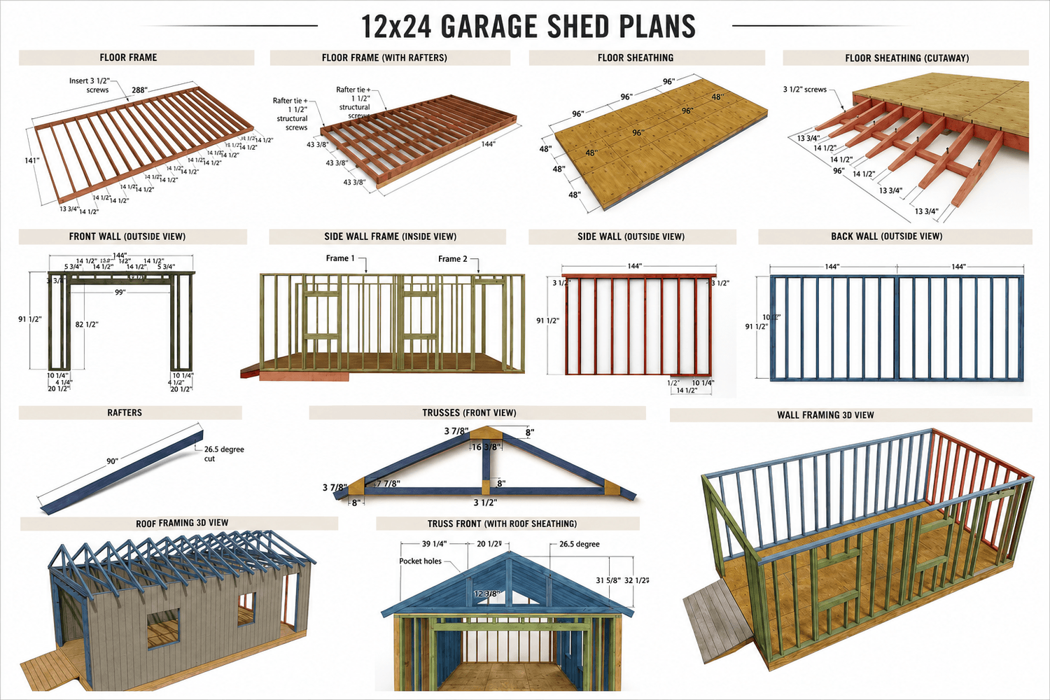 Shed plan diagram showing views from all angles