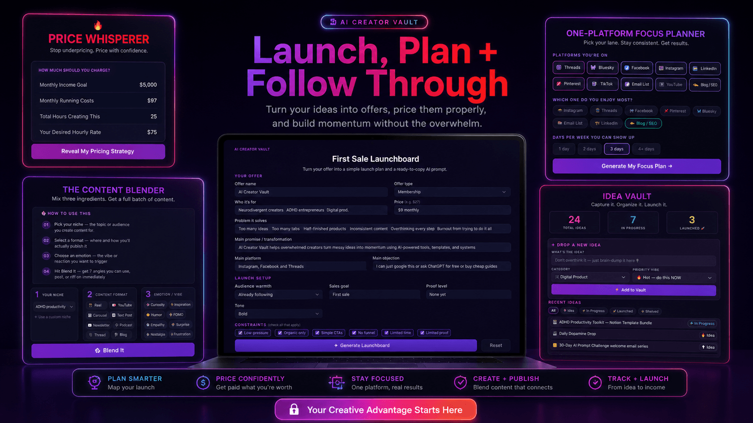 Content Studio style mockup for AI Creator Vault membership