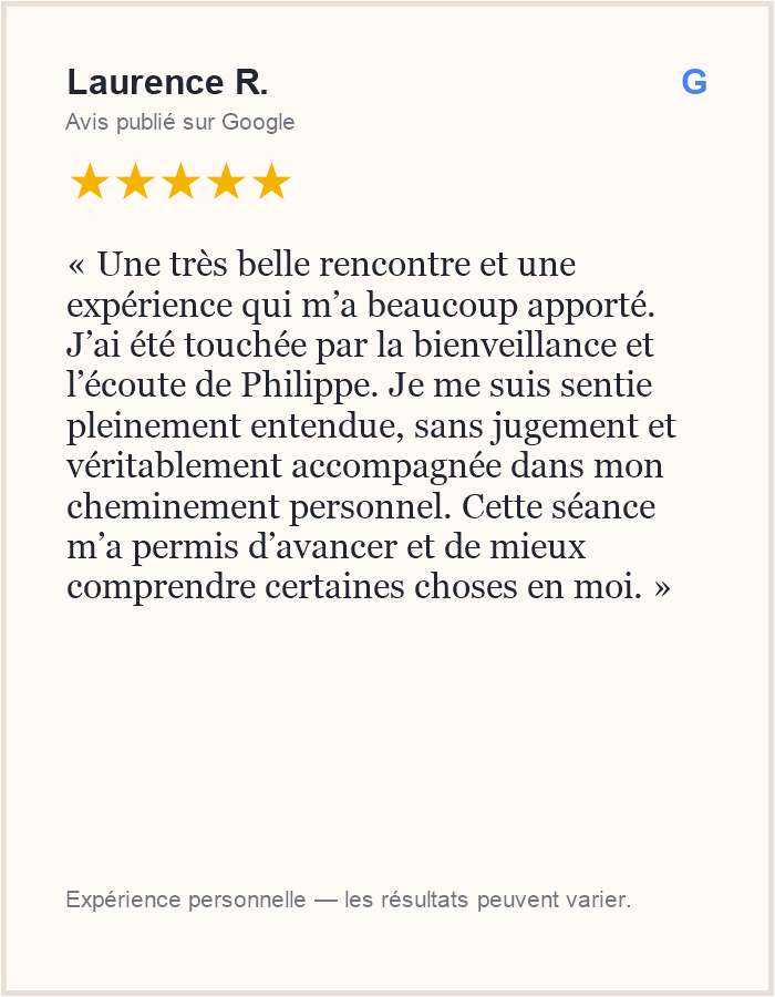 Avis Google de Laurence R. sur l’accompagnement de Philippe Librero