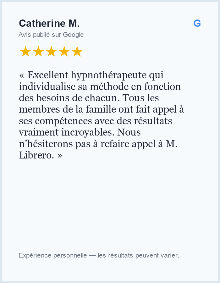 Avis Google de Catherine M. sur l’accompagnement de Philippe Librero