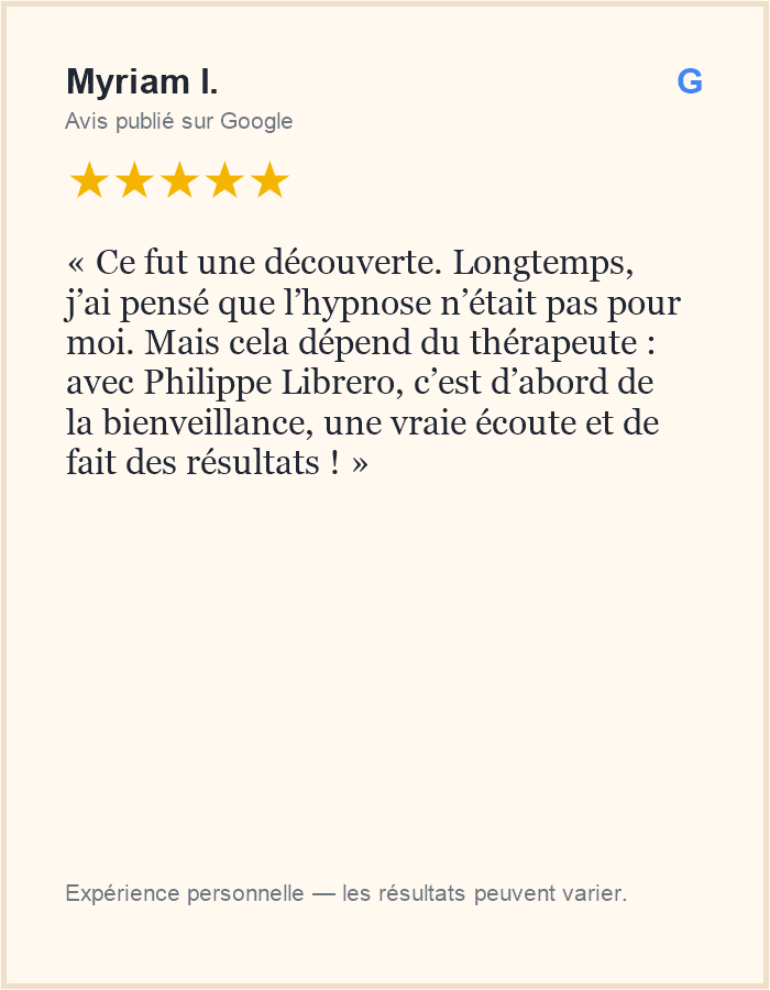 Avis Google de Myriam I. sur l’accompagnement de Philippe Librero
