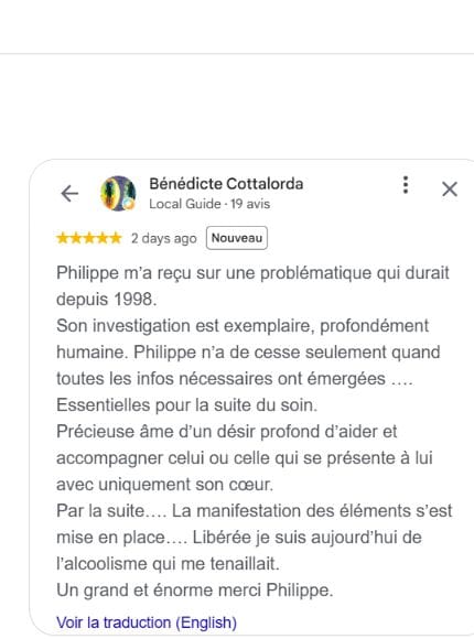 Avis Google de Bénédicte Cottalorda sur l’accompagnement de Philippe Librero