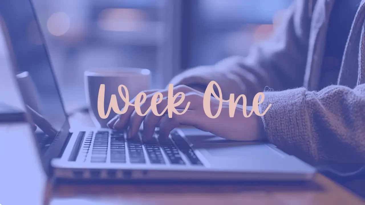 Blue-tinted image of hands typing on a laptop with “Week One” text, symbolizing the start of new business growth strategies.