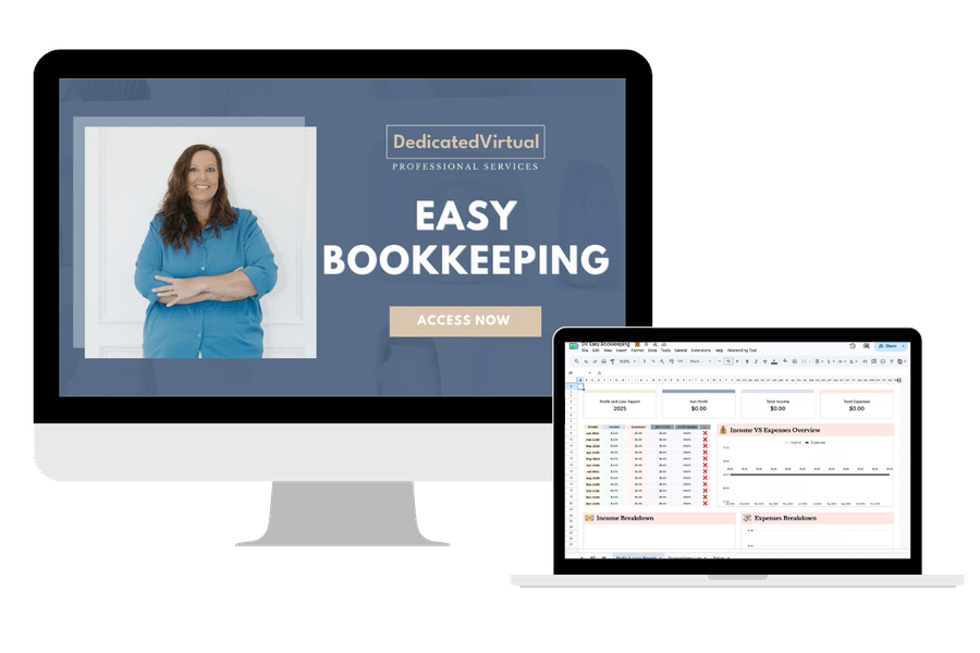Graphic showing the "Business Reset Course" on desktop and laptop screens, an educational resource for implementing sustainable business growth strategies.