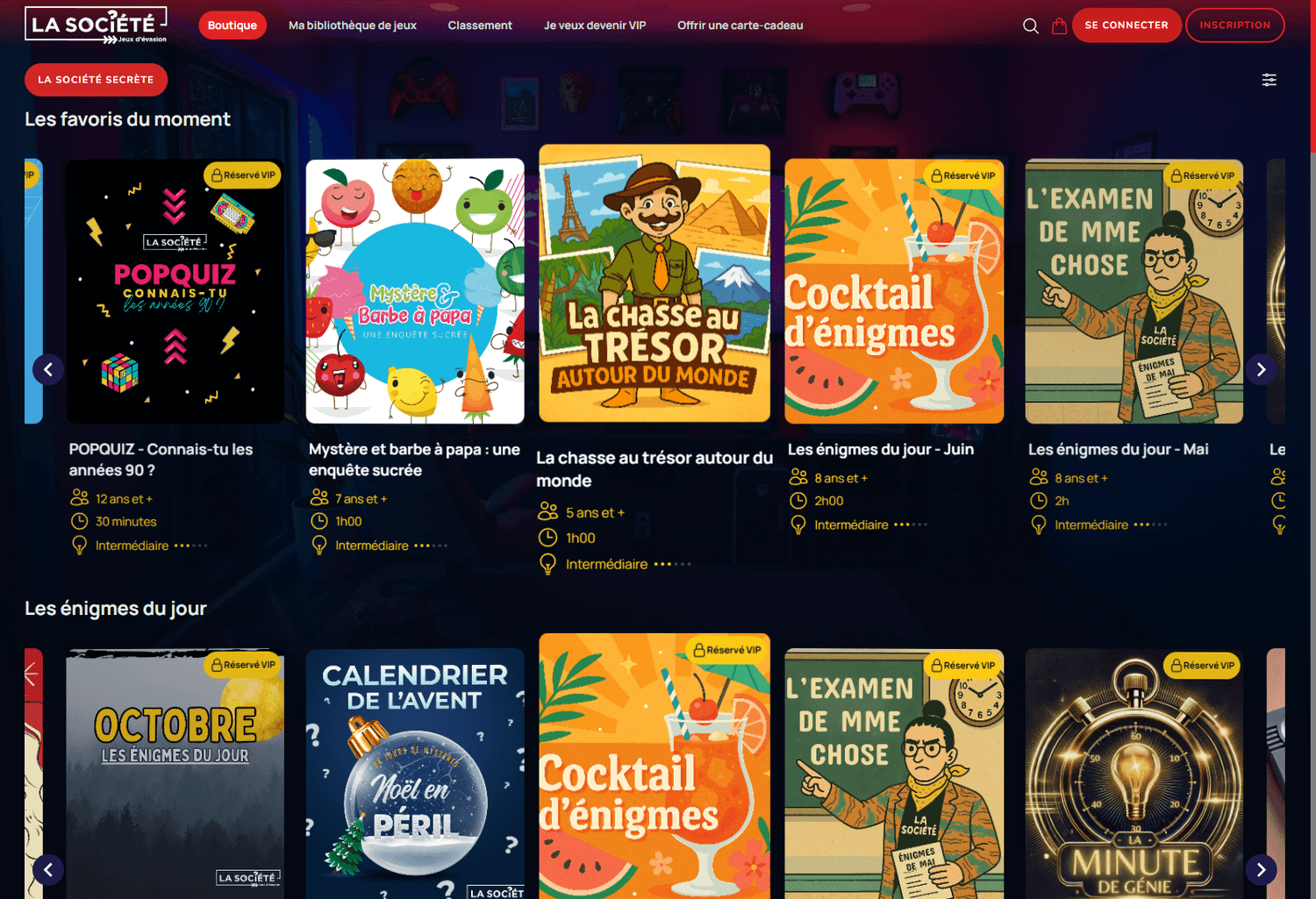 Interface de l'application jeux.lasociete.site