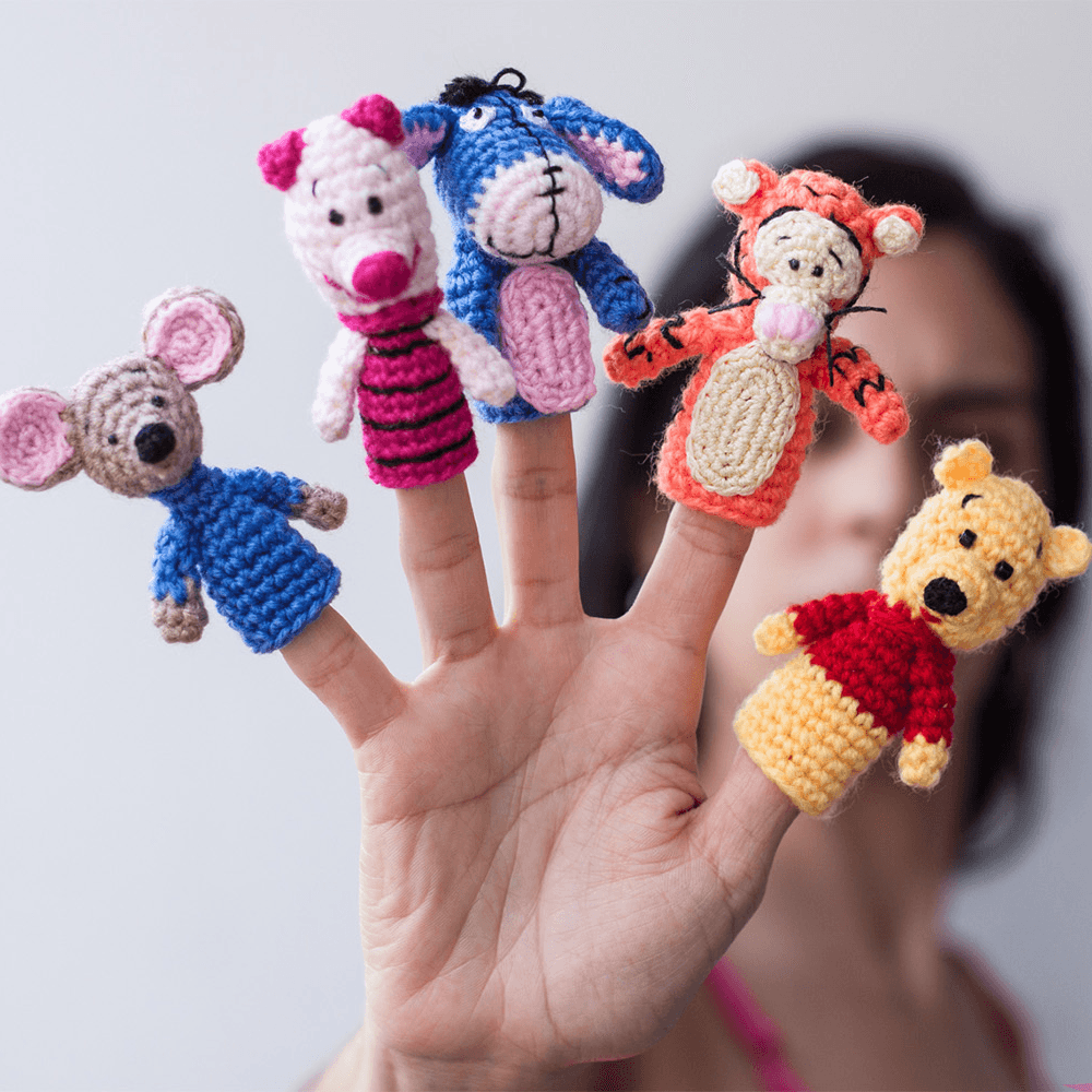 ¡COMBO! Patrón Digital para 5 Títeres de Dedo Amigurumi Divertidos (7cm)