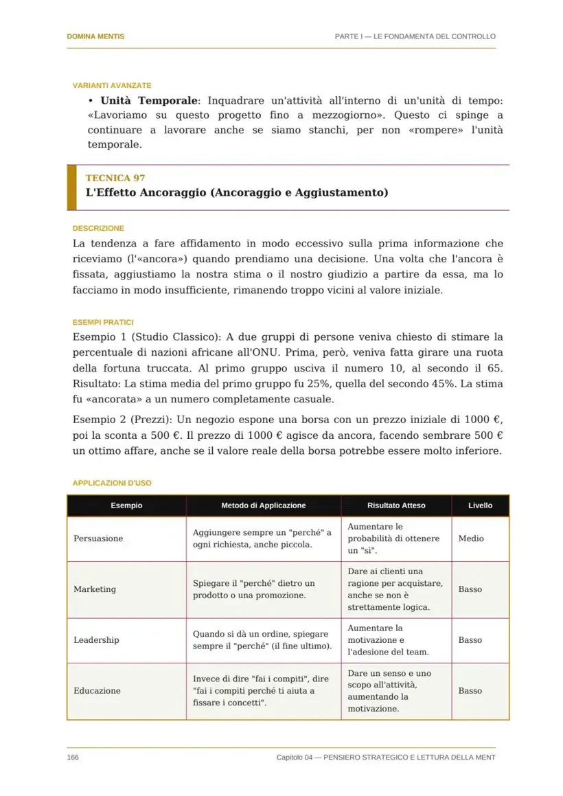 Tecnica 97, Effetto Ancoraggio