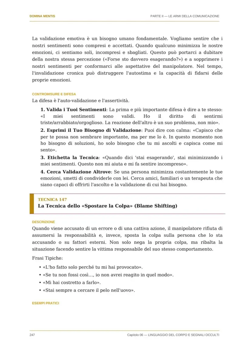 Tecnica 147, Spostare la Colpa