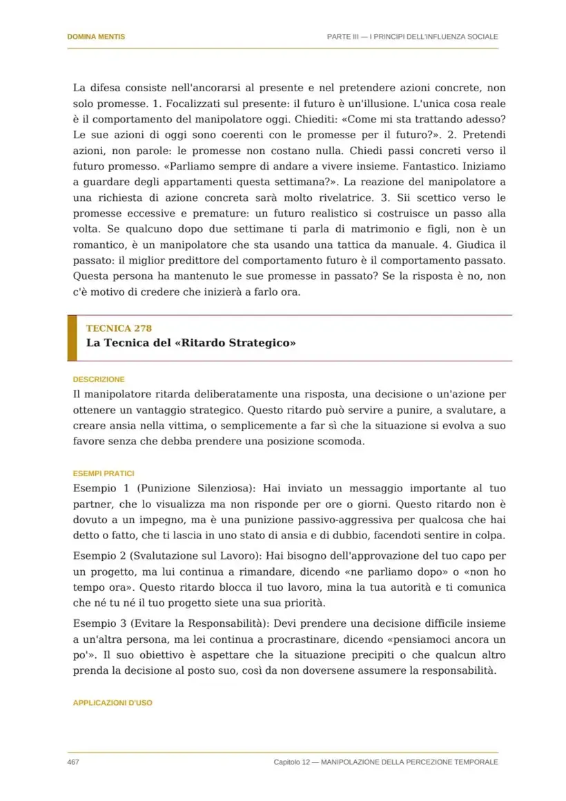 Pagina 467 del manuale: la Tecnica 278, Ritardo Strategico