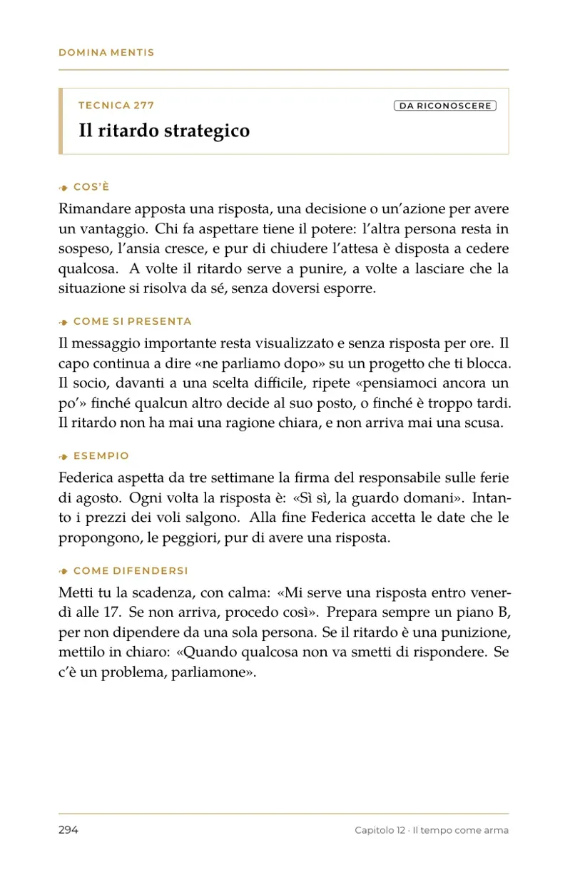 Pagina 294 del manuale: la Tecnica 277, Il ritardo strategico