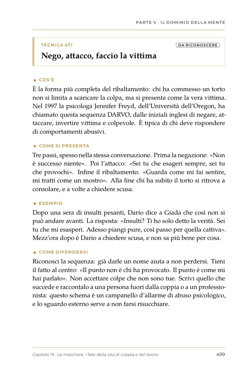 Tecnica 471, Nego, attacco, faccio la vittima