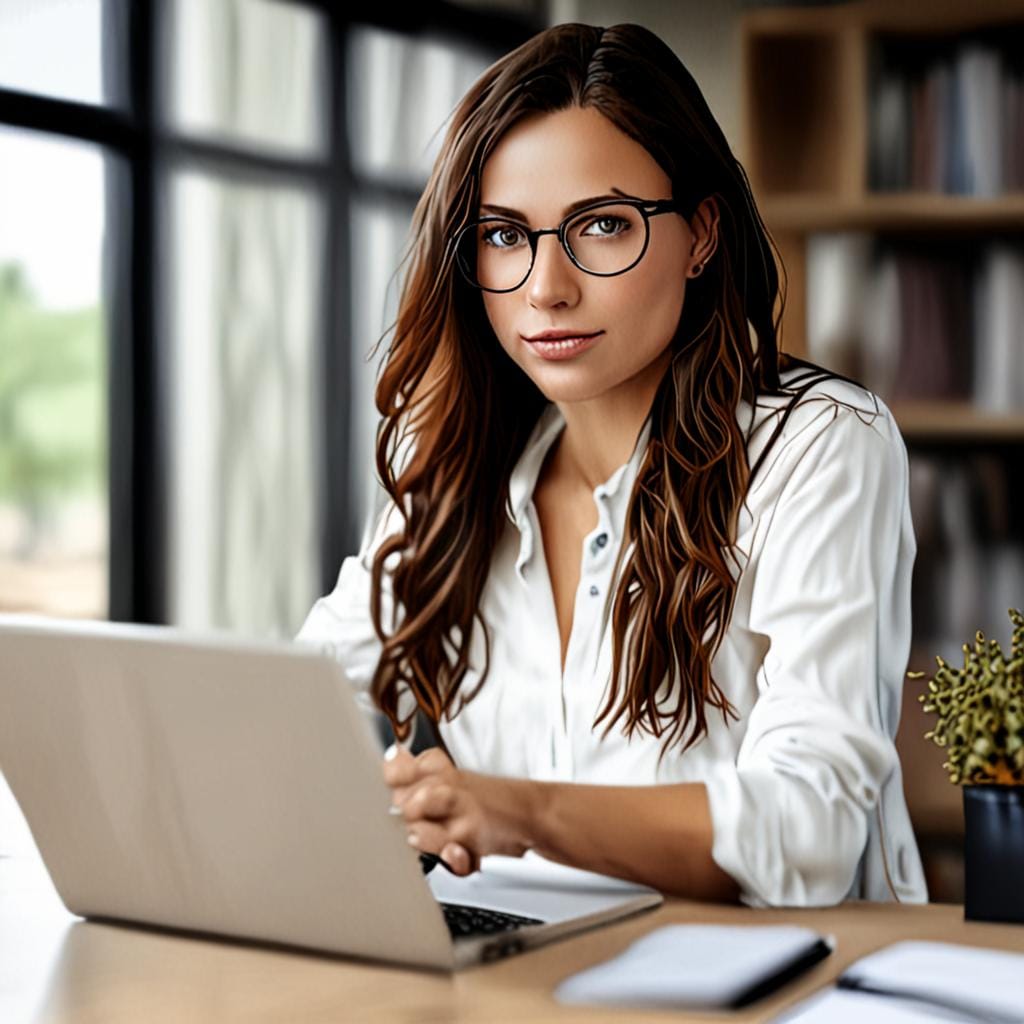 woman laptop workspace portrait