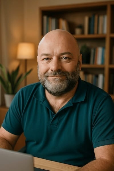 Peter Willems zit aan bureau