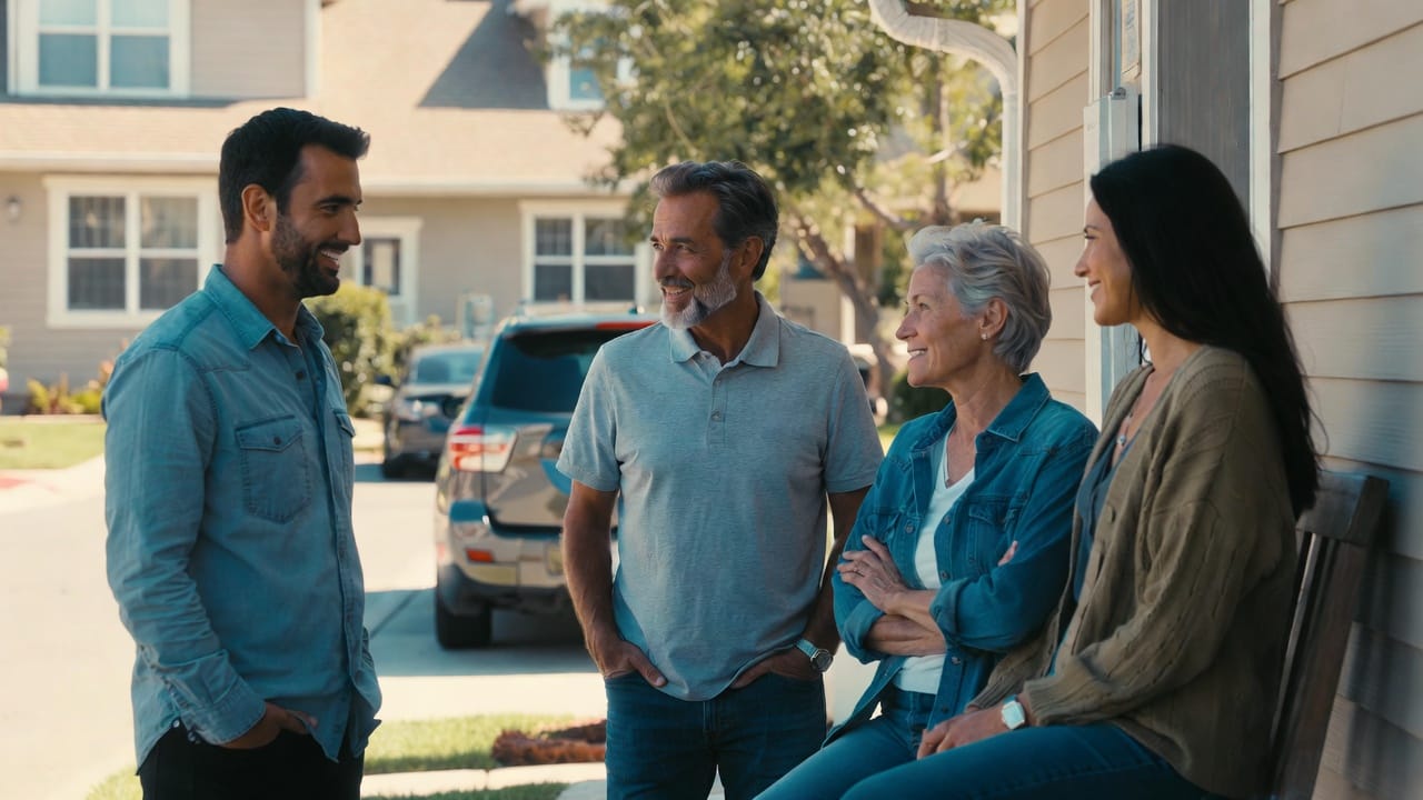Group of confident homeowners in their neighborhood