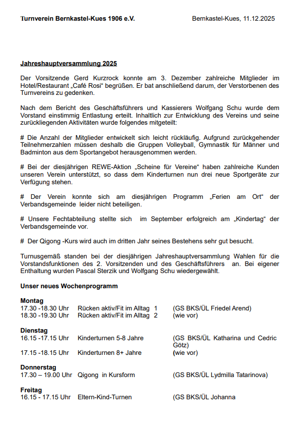 ERINNERUNG - Einladung zur Jahreshauptversammlung