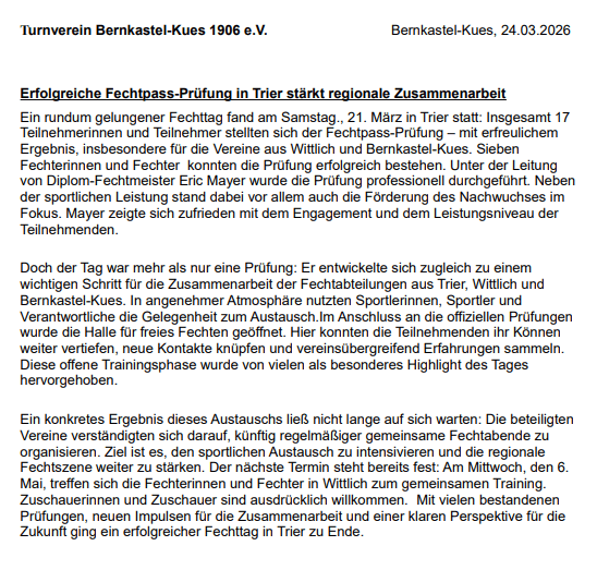 Erfolgreiche Fechtpass-Prüfung in Trier stärkt regionale Zusammenarbeit