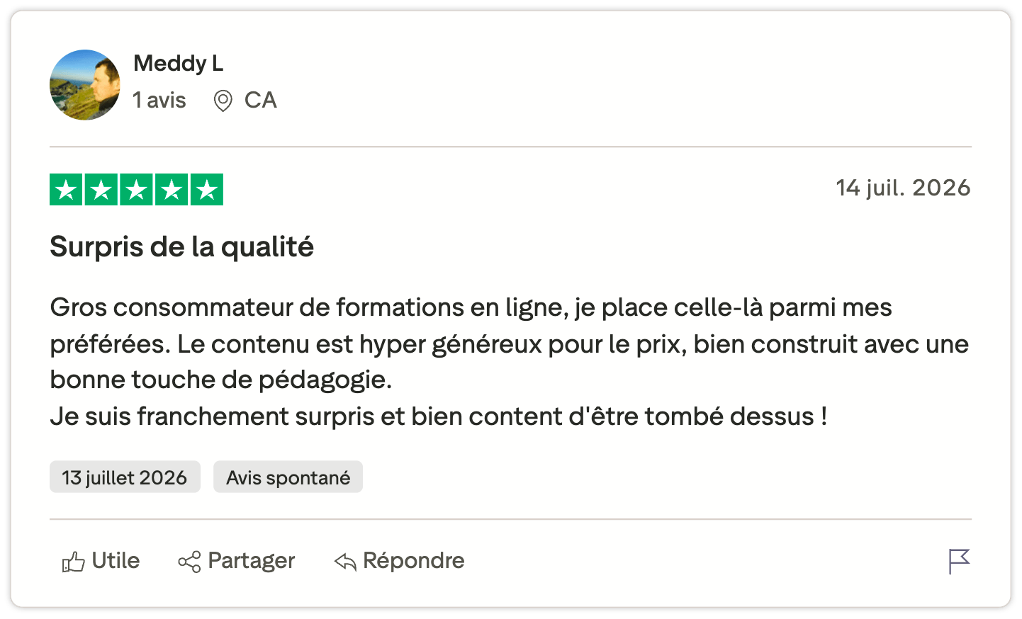 Avis client vérifié