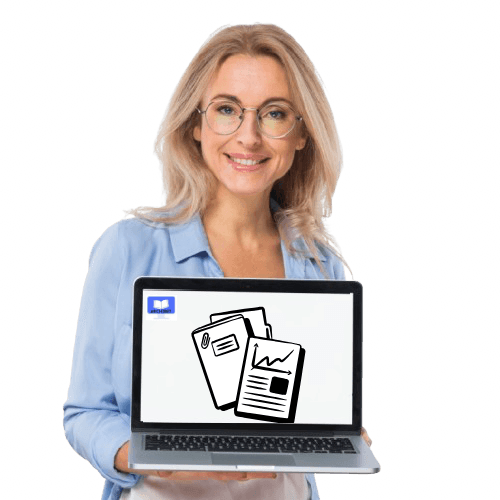 portrait-d-une-jeune-femme-blonde-tenant-un-ordinateur-portable-ouvert-avec-un-ecran-avec-des-documents