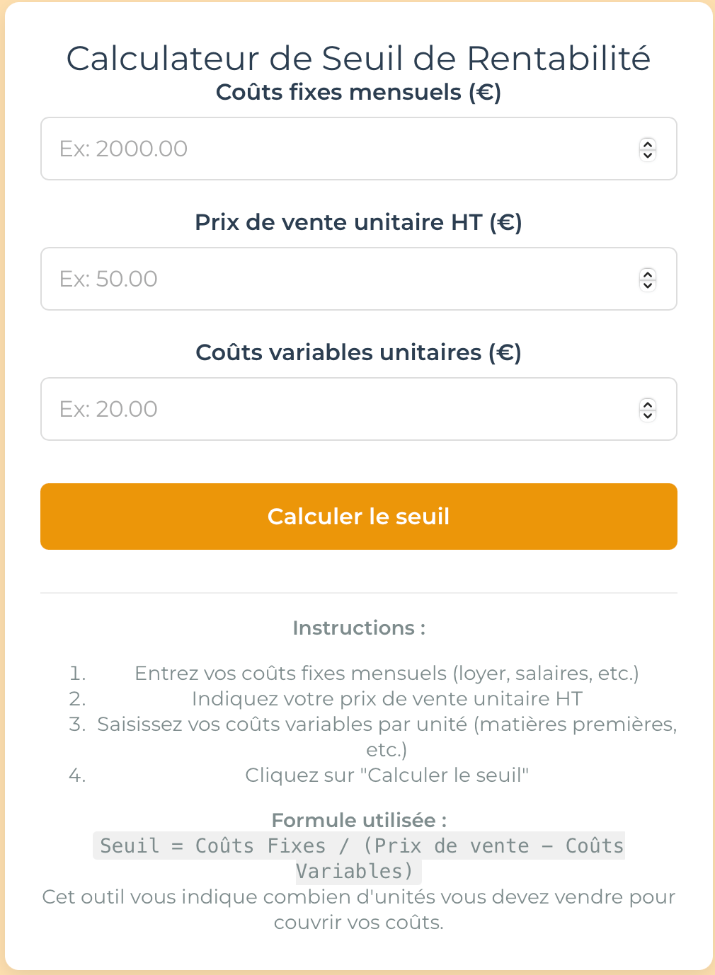 Calculateur seuil de rentabilité