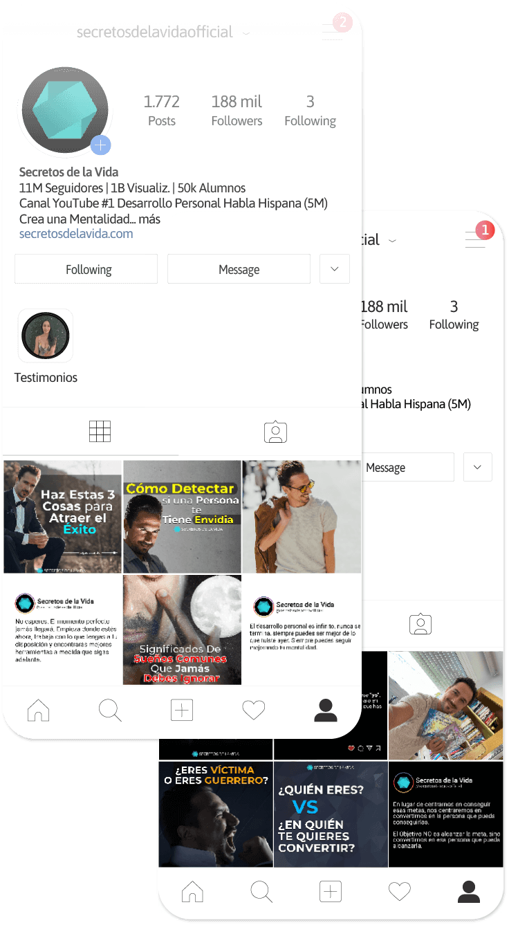 Secretos de la Vida — Ejemplos de feed y piezas